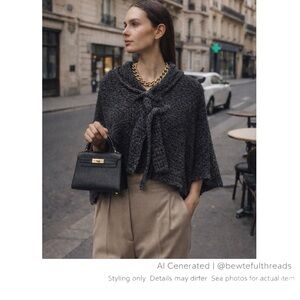 Cozy Cocoon Knit Capelet Tie Front Cropped Shawl Sweater Quiet Luxury